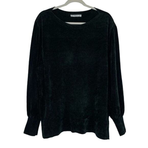Zara Knit black sweater balloon sleeves velvety texture size Small oversized - Picture 1 of 10